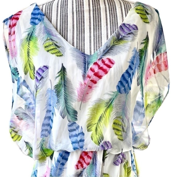 PRETTY Rebellious dress, size M, feather print, electric waist, double v neck - Picture 3 of 5